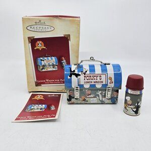 Vintage Hallmark Looney Tunes Lunch Box Set Christmas Ornaments Porky Pig 2004